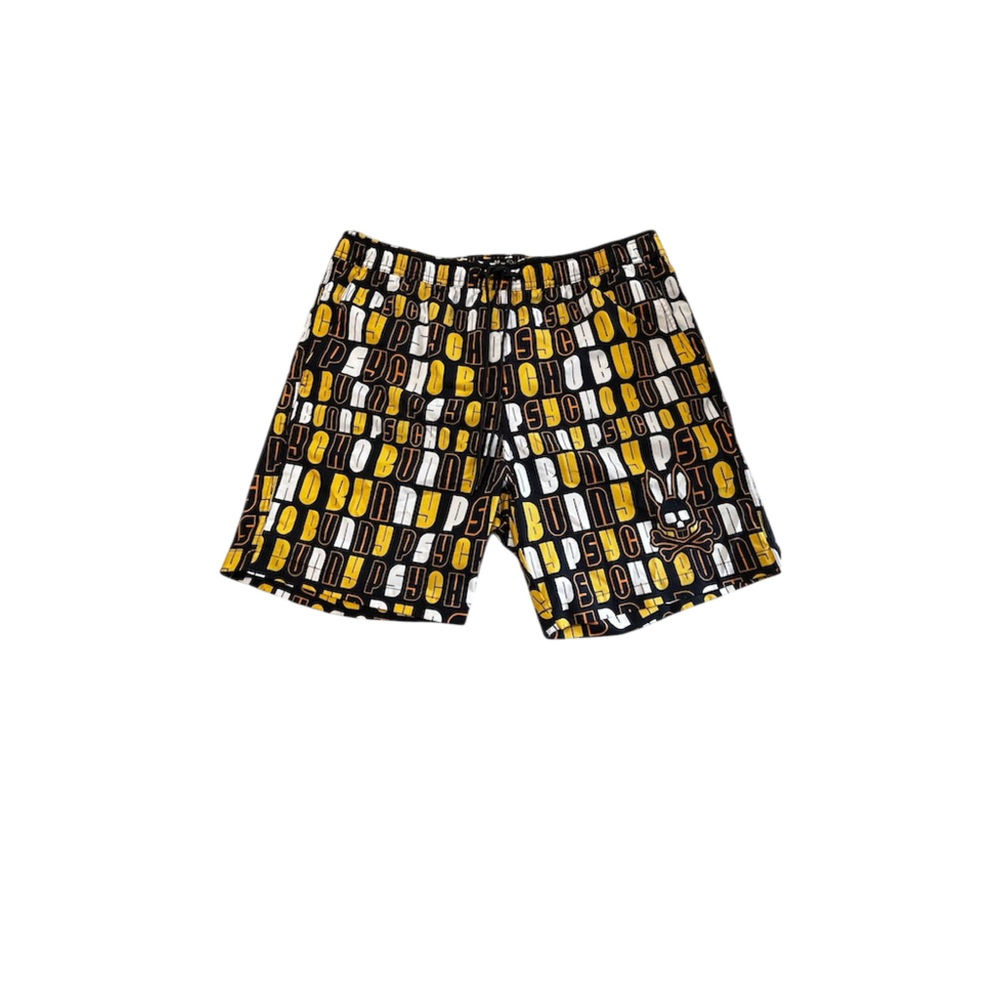 Psycho Bunny Yellow/Black Swim Trunks - Large - Like New!